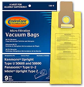 9 Pack Kenmore U, L, O, 5068, 50688, 50690 Micro Filtration Vacuum Bags