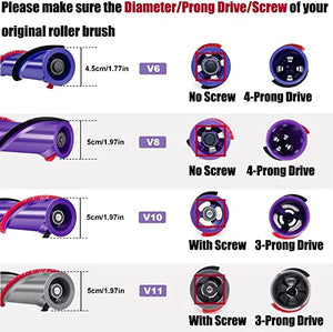 Replacement Brush Roll Compatible with Dyson V10 SV12 Cordless Vacuum Cleaner. Works with 3 Prong Heads with Screw at The end